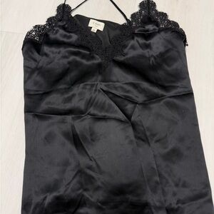 Cami NYC Black Satin Tank with Lace Detail